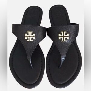 Tori Burch Jolie Thong Sandals, Black, Tumbled Leather, Size 8